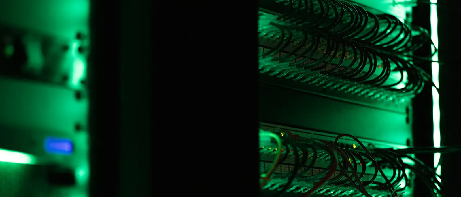 Server rack with patched network cabling